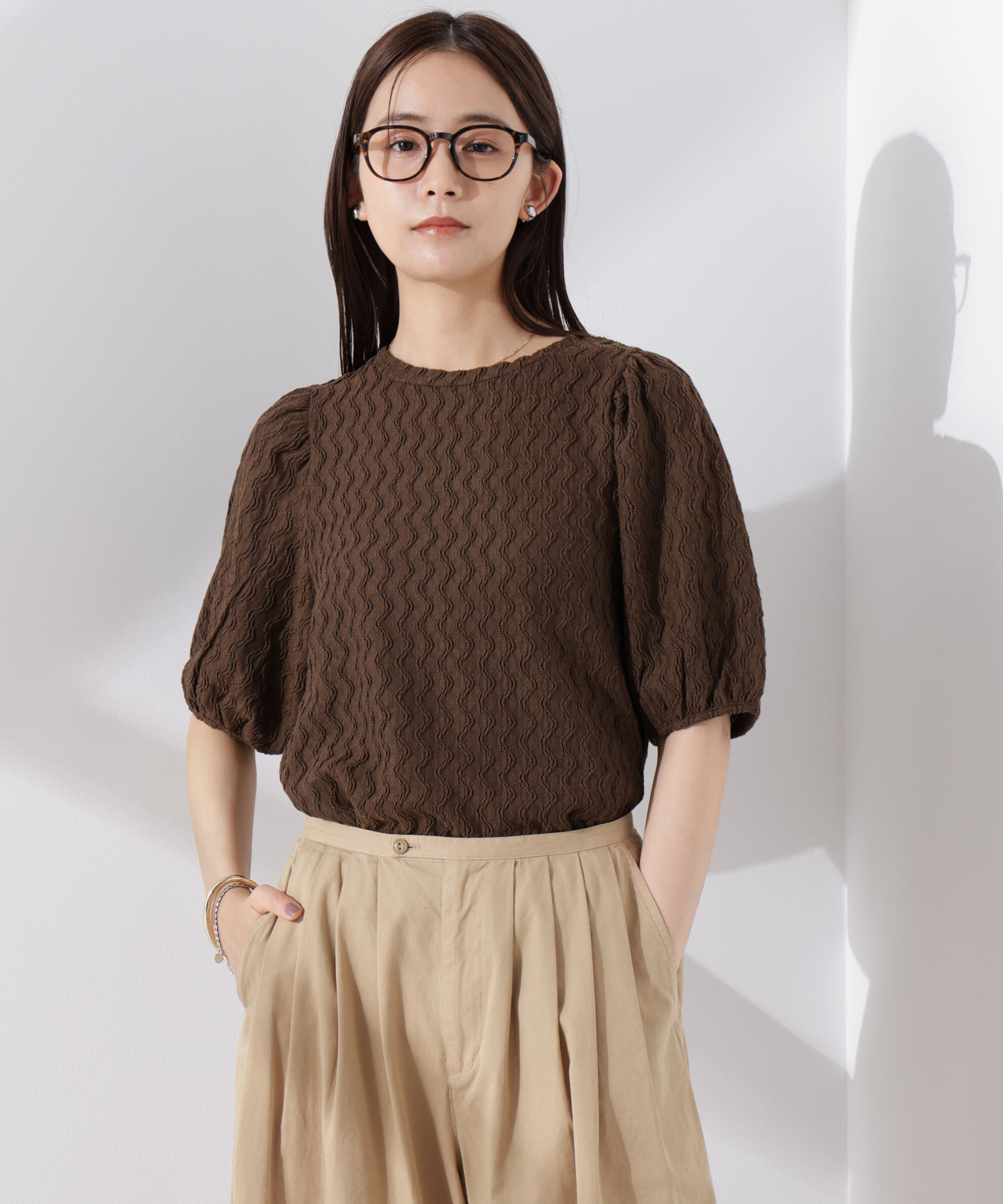 nano･universe「ウェーブジャガードボリュームスリーブプルオーバー」|Tシャツ・カットソー|