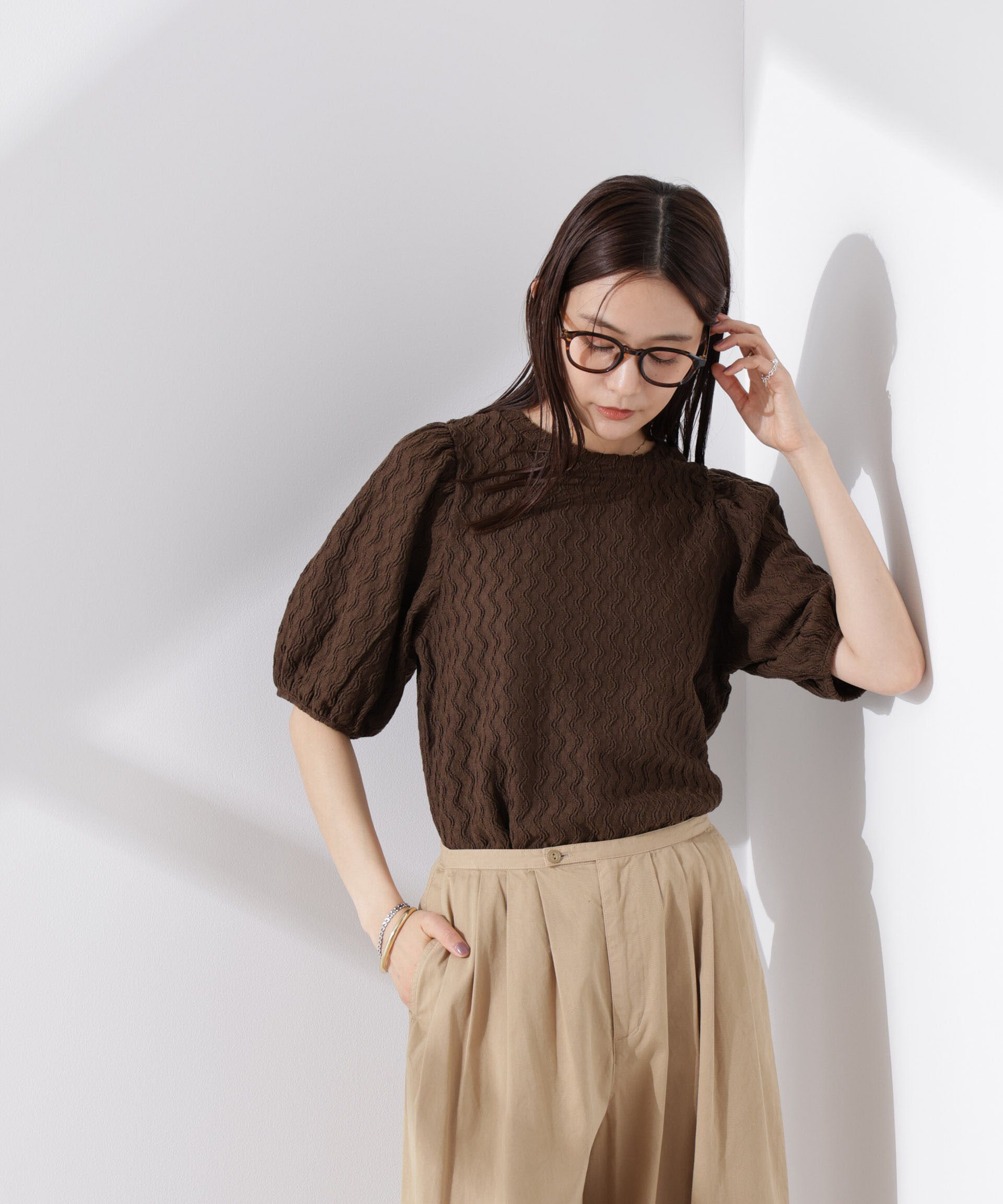 nano･universe「ウェーブジャガードボリュームスリーブプルオーバー」|Tシャツ・カットソー|