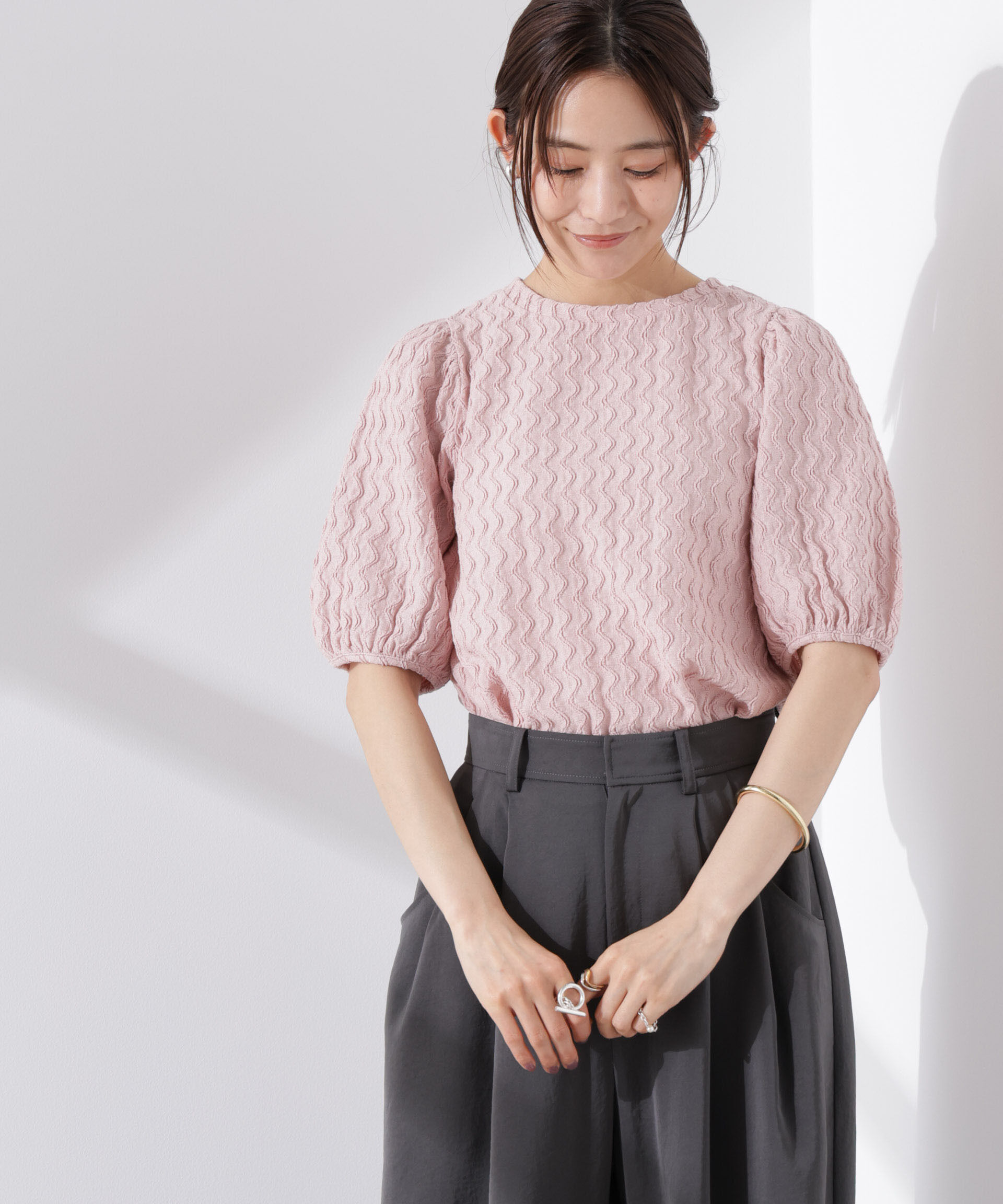 nano･universe「ウェーブジャガードボリュームスリーブプルオーバー」|Tシャツ・カットソー|