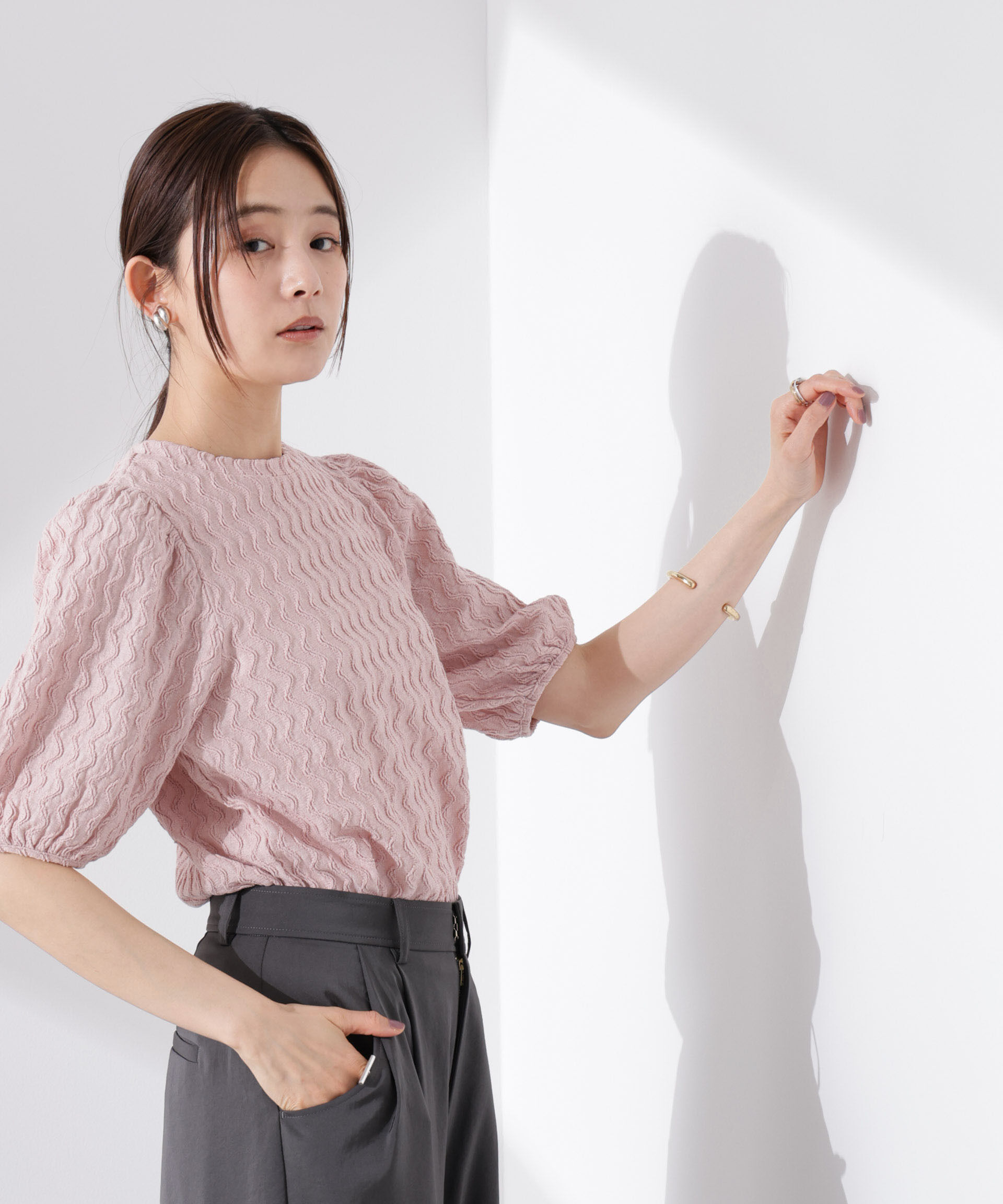 nano･universe「ウェーブジャガードボリュームスリーブプルオーバー」|Tシャツ・カットソー|