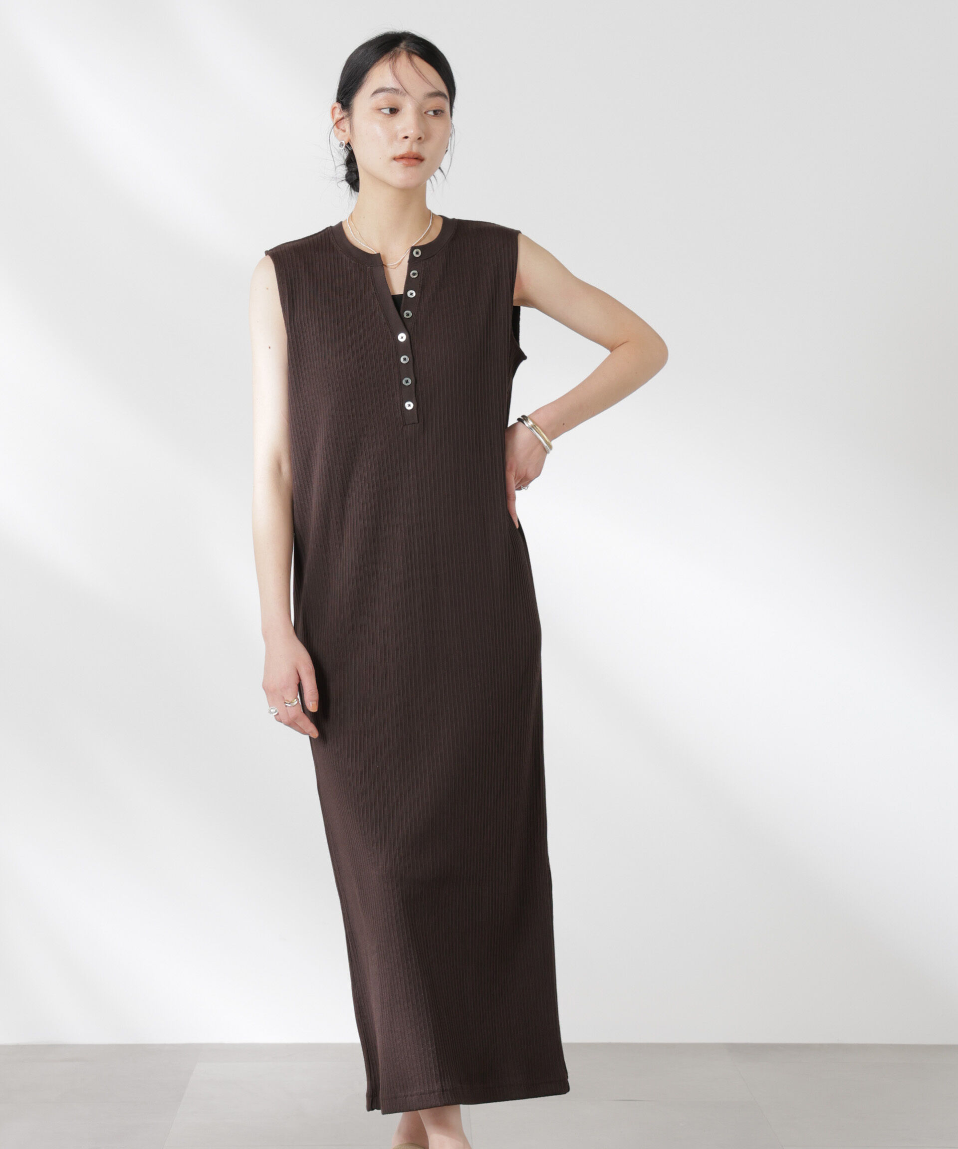 nano･universe「ヘンリーネックドライテレコワンピース」|ワンピース|