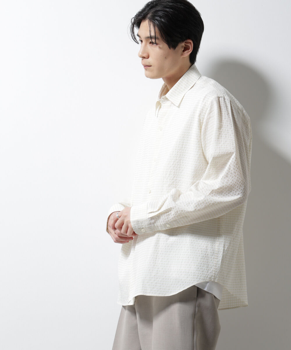 nano･universe「アセテートシアーギンガムチェックレギュラーカラーシャツ 長袖」|シャツ・ブラウス|