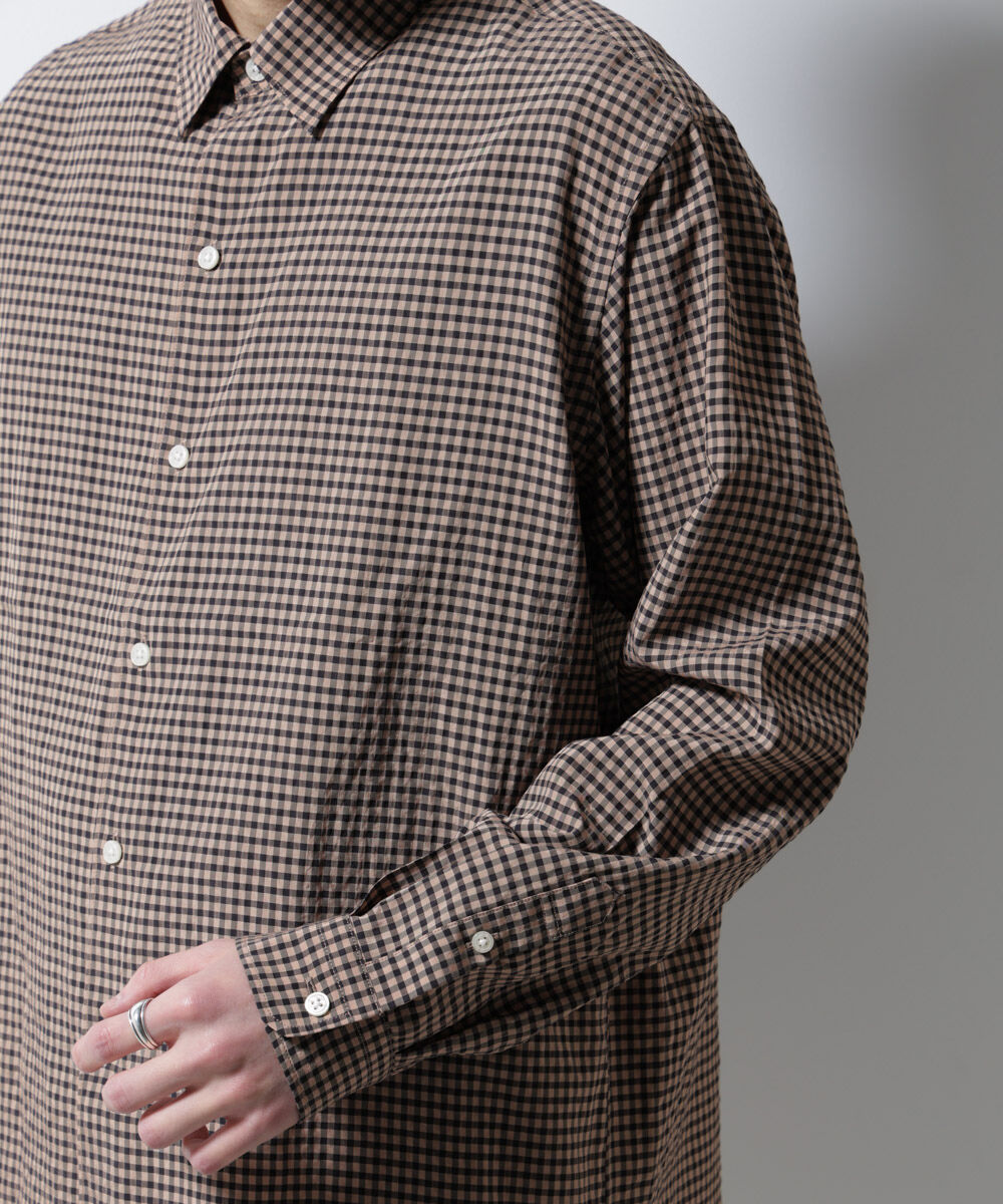 nano･universe「アセテートシアーギンガムチェックレギュラーカラーシャツ 長袖」|シャツ・ブラウス|