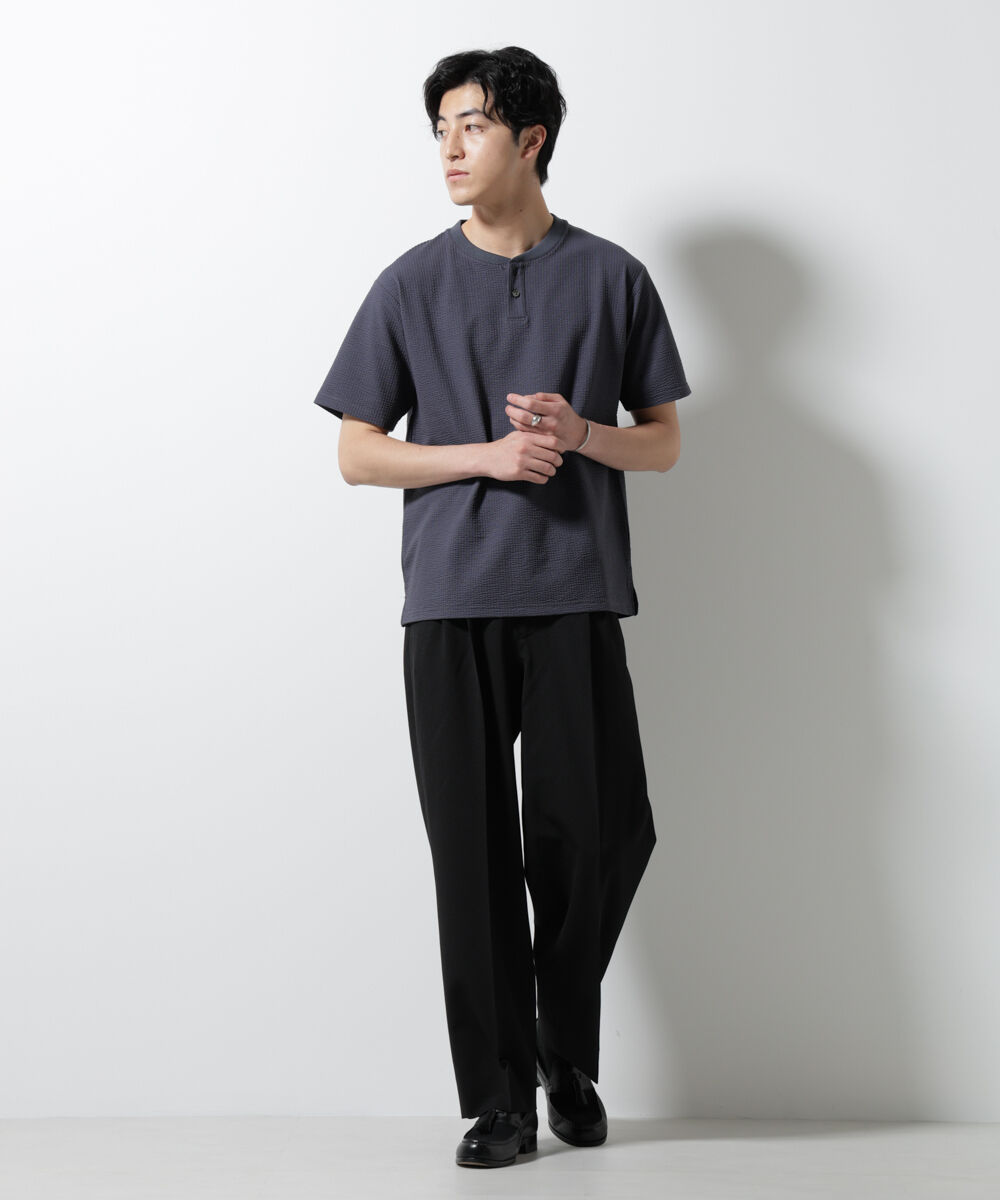 nano･universe「ジャージーサッカーヘンリーネックTシャツ 半袖」|Tシャツ・カットソー|