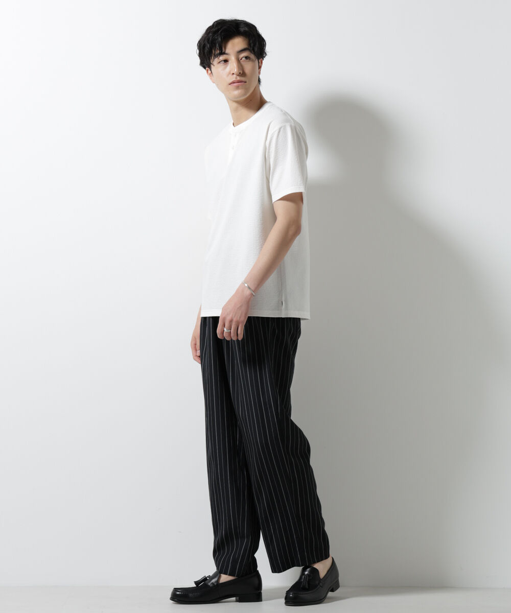 nano･universe「ジャージーサッカーヘンリーネックTシャツ 半袖」|Tシャツ・カットソー|