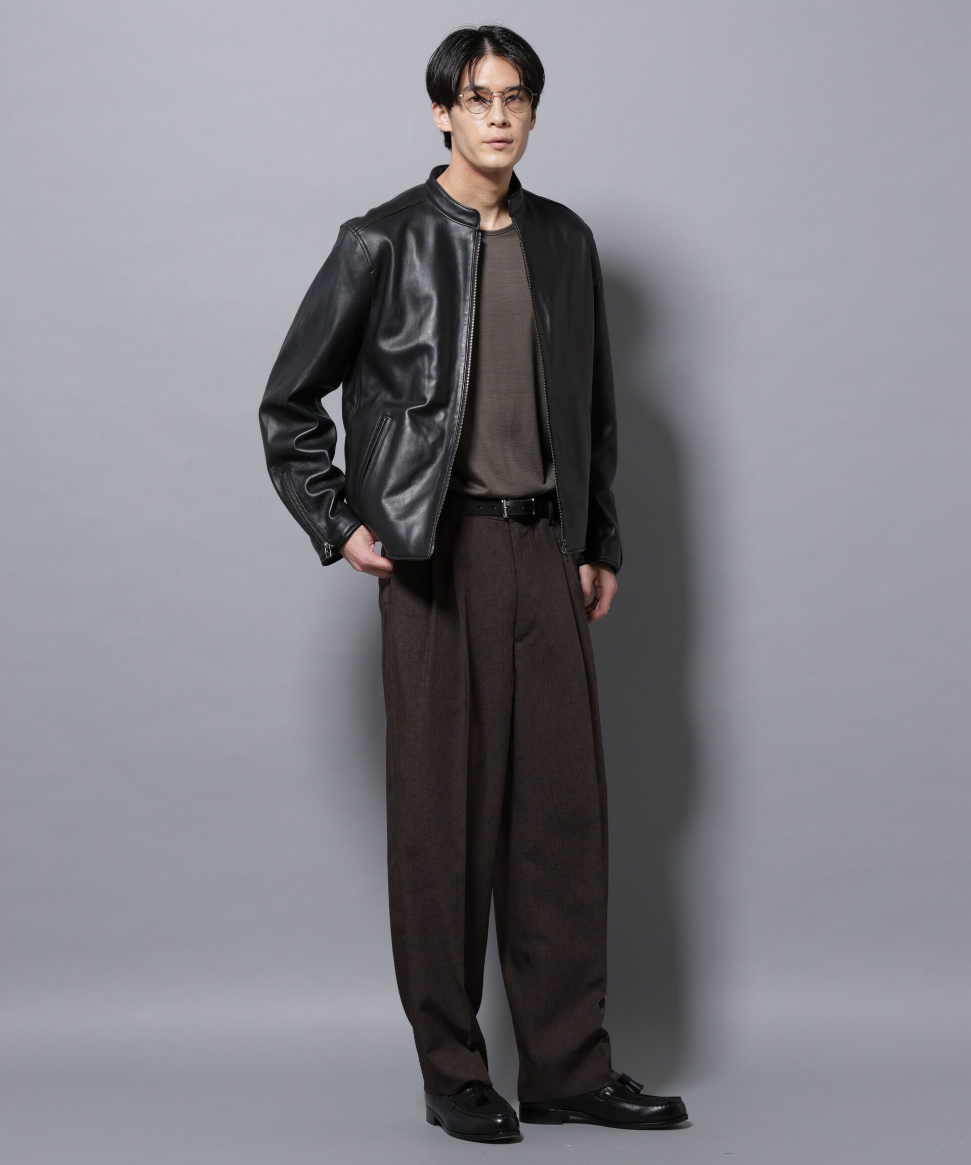 nano･universe「バンドカラーレザーシングルライダースジャケット」|ライダースジャケット|