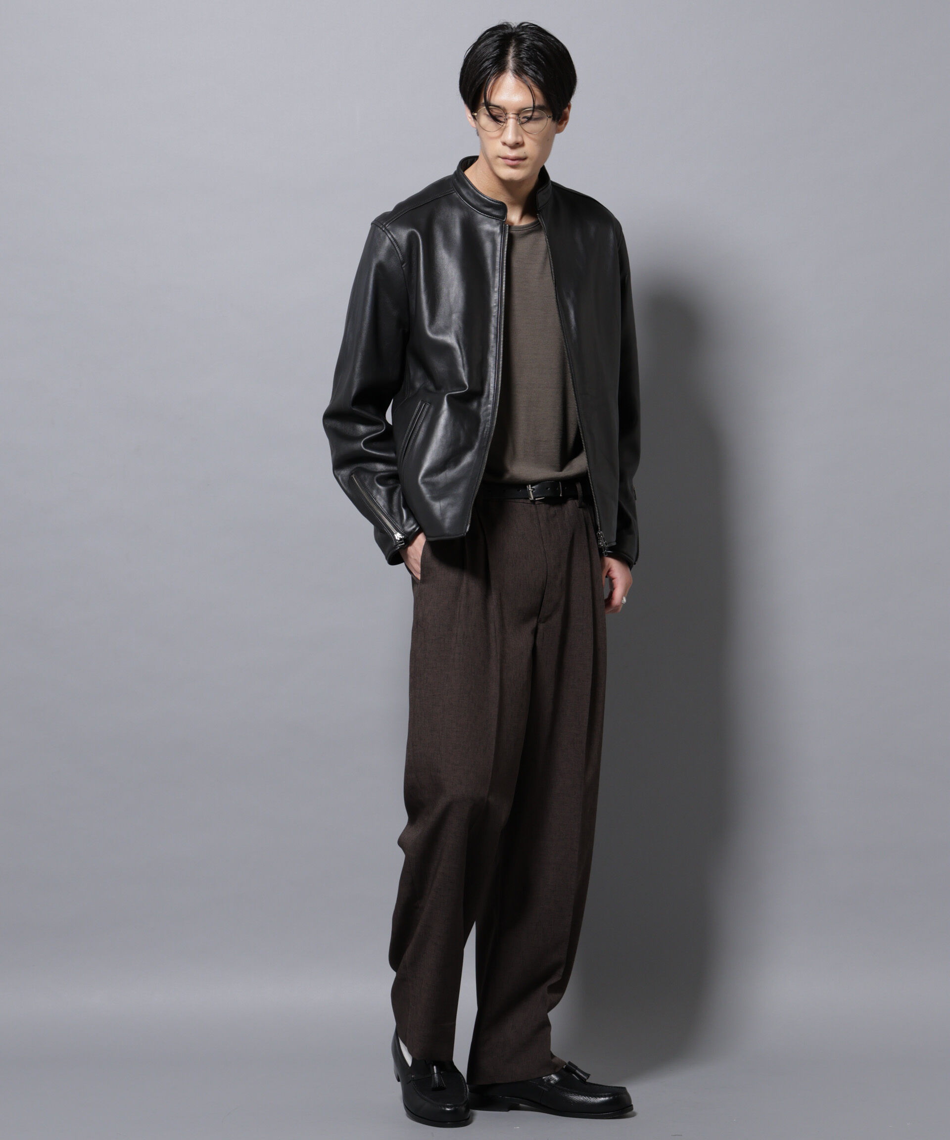 nano･universe「バンドカラーレザーシングルライダースジャケット」|ライダースジャケット|