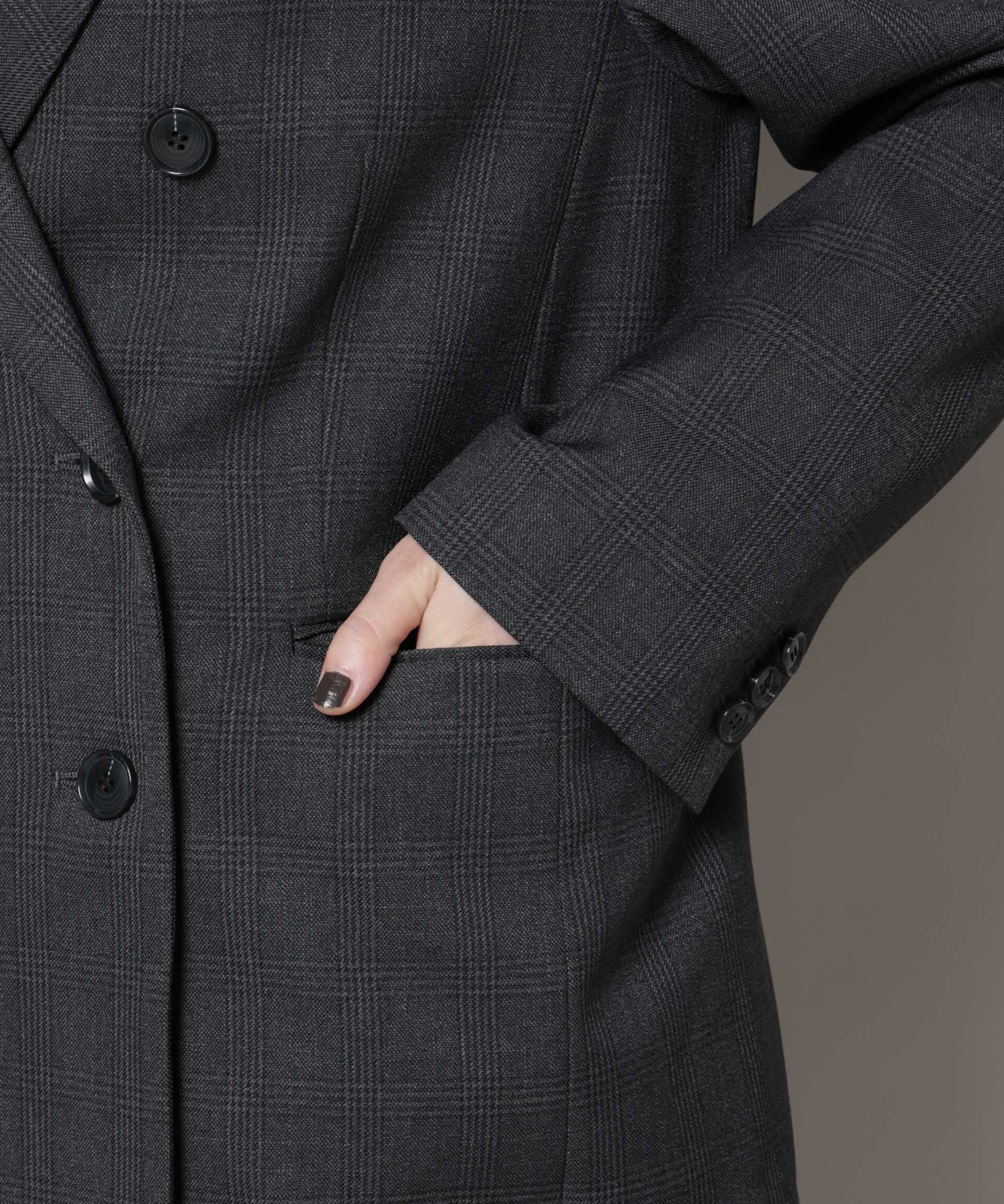 nano･universe「ストレッチサージチェックダブルジャケット(セットアップ可)」|テーラードジャケット|