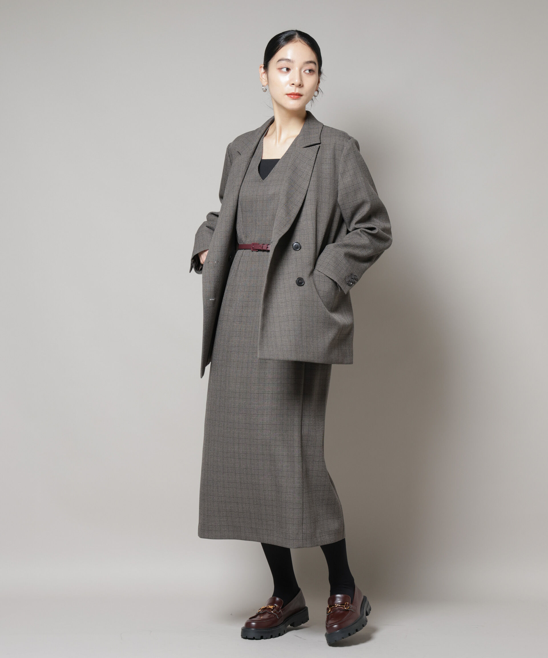 nano･universe「ストレッチサージチェックダブルジャケット(セットアップ可)」|テーラードジャケット|