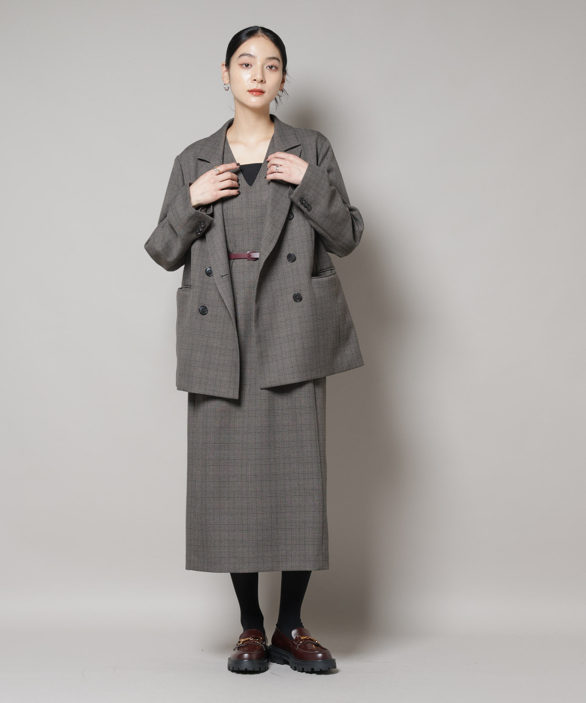 nano･universe「ストレッチサージチェックダブルジャケット(セットアップ可)」|テーラードジャケット|