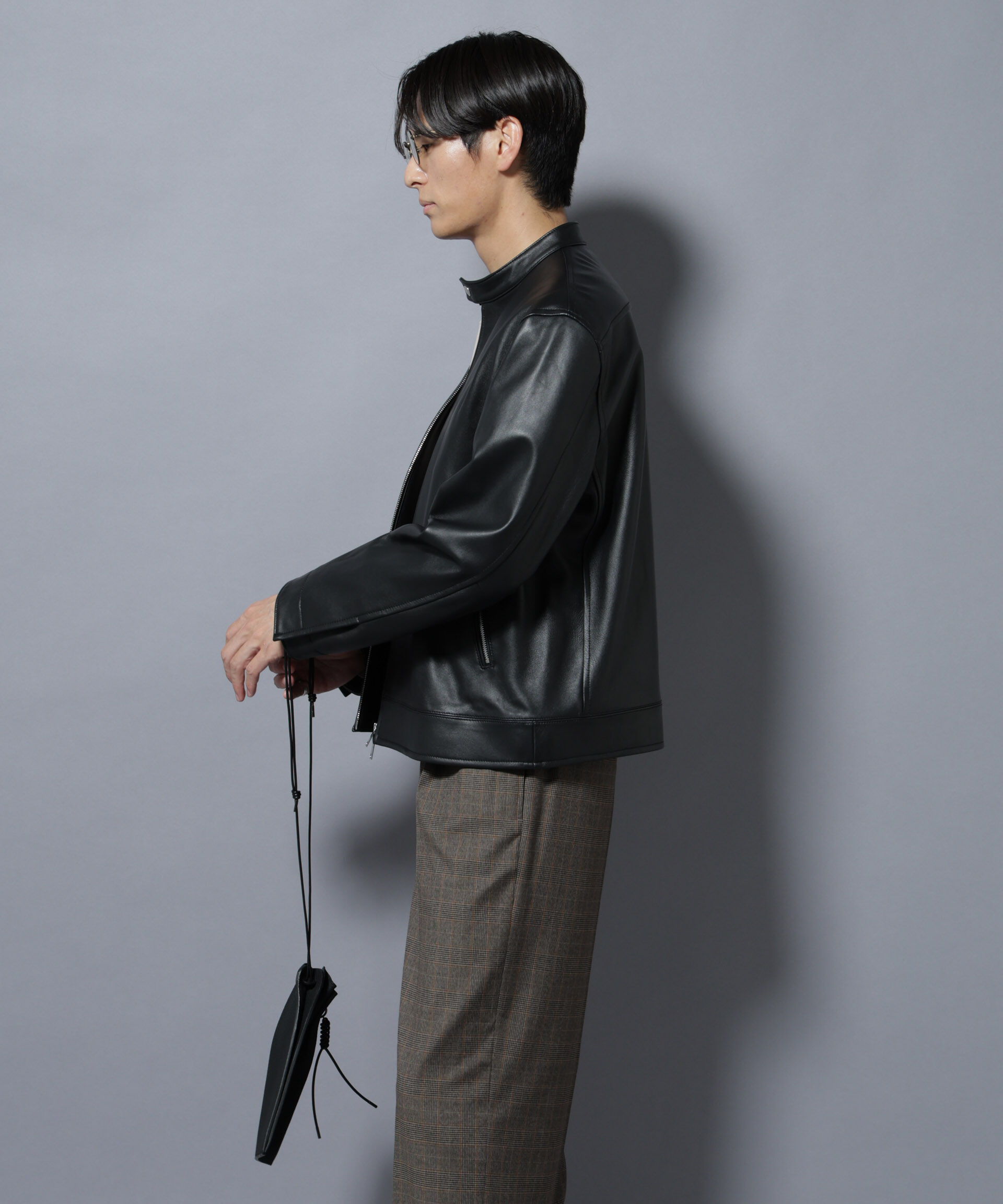 nano･universe「ラムナッパレザーバンドカラーライダースジャケット」|ライダースジャケット|