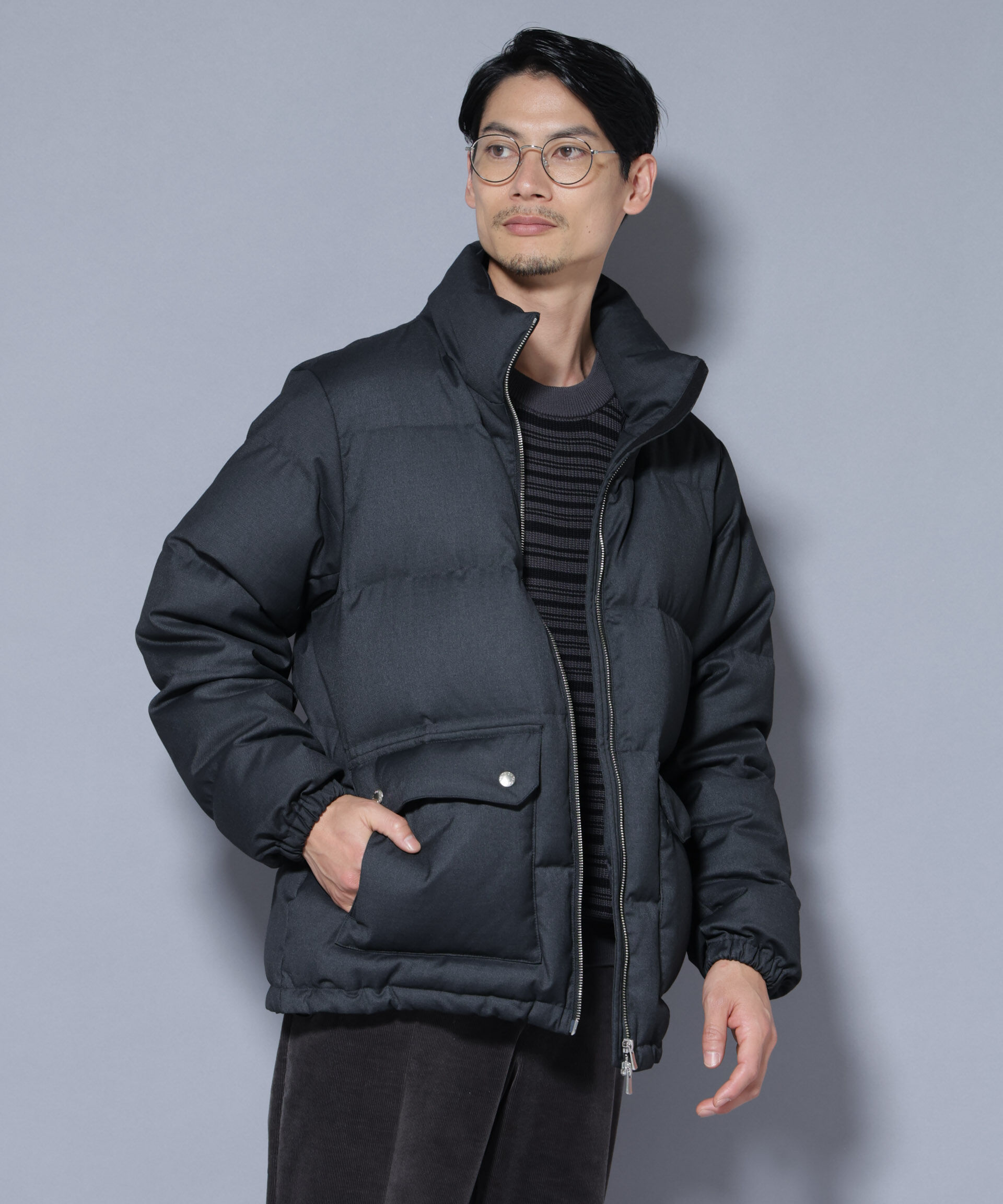 nano･universe「DELEGANTE エアリーサキソニー／グレンチェックTAIONダウンジャケット」|ダウン|チャコール3