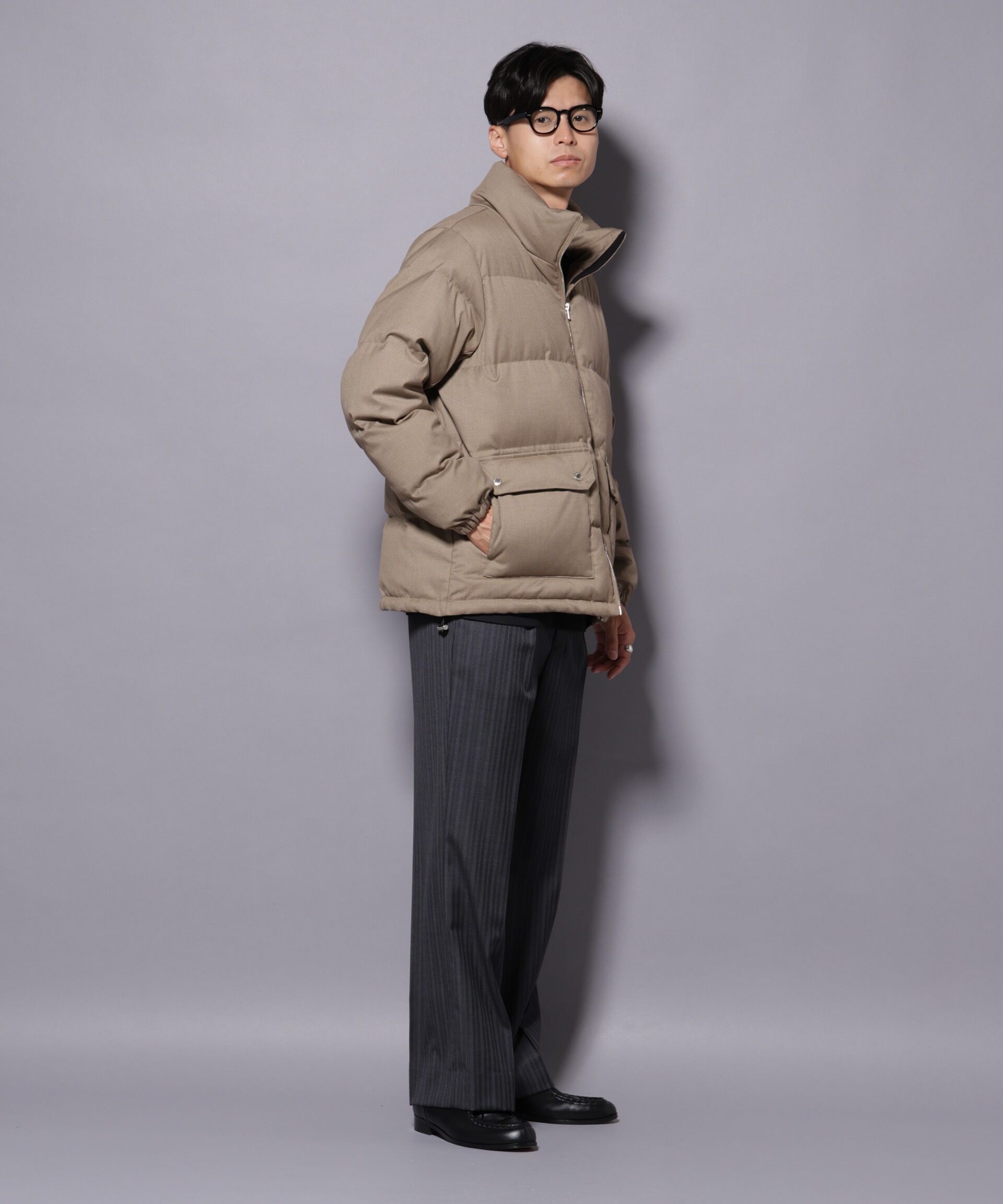 nano･universe「DELEGANTE エアリーサキソニー／グレンチェックTAIONダウンジャケット」|ダウン|