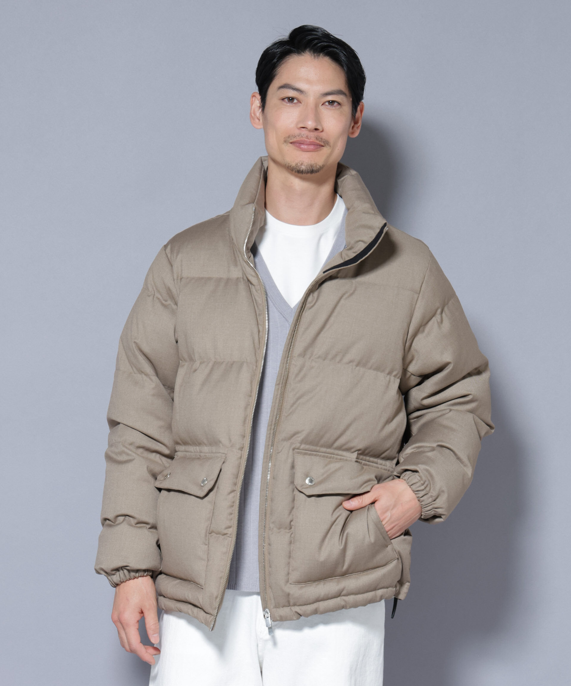 nano･universe「DELEGANTE エアリーサキソニー／グレンチェックTAIONダウンジャケット」|ダウン|