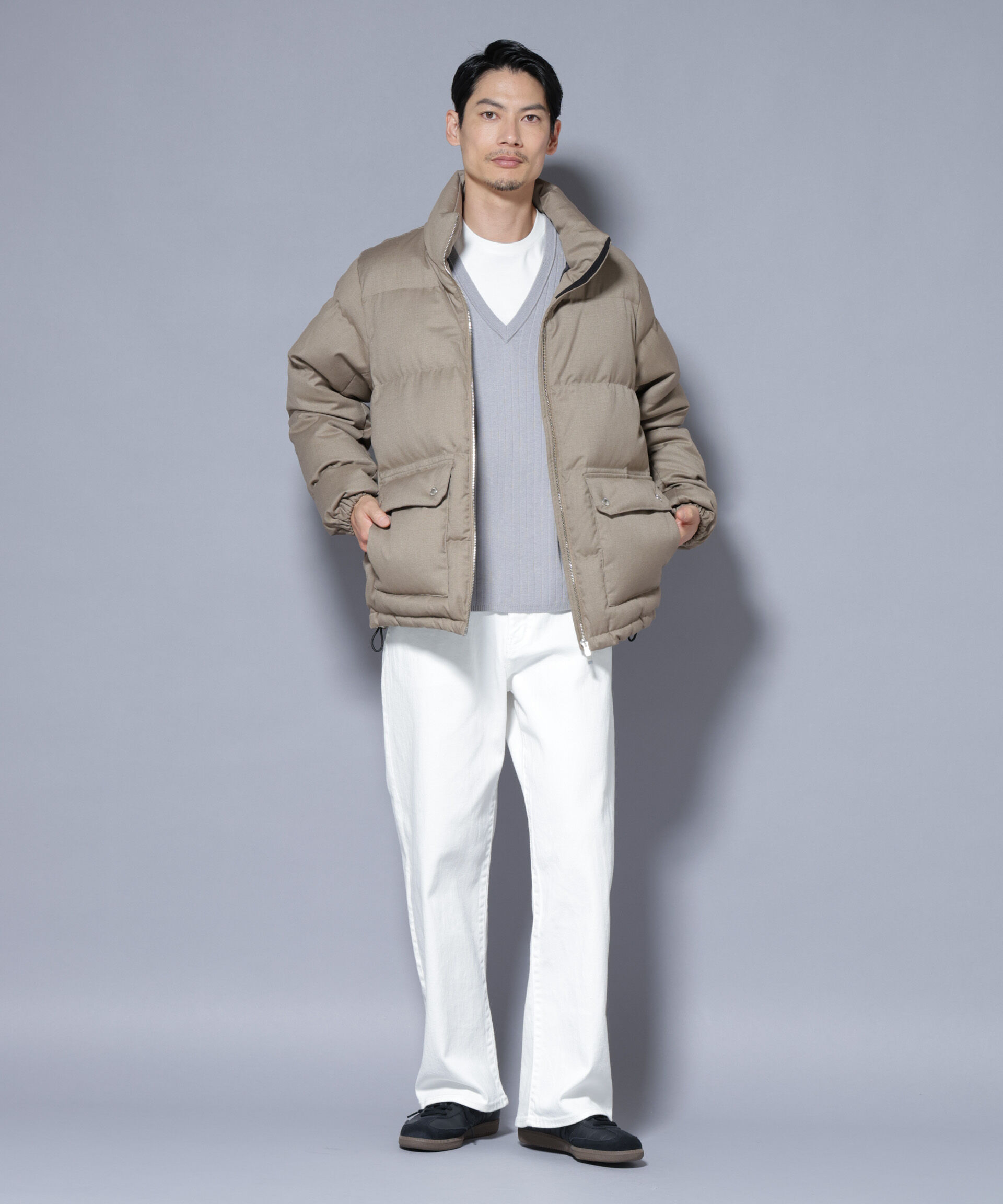 nano･universe「DELEGANTE エアリーサキソニー／グレンチェックTAIONダウンジャケット」|ダウン|