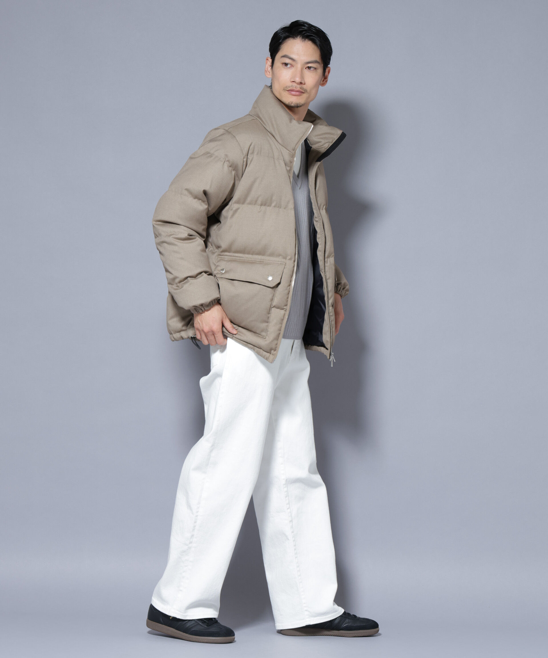 nano･universe「DELEGANTE エアリーサキソニー／グレンチェックTAIONダウンジャケット」|ダウン|