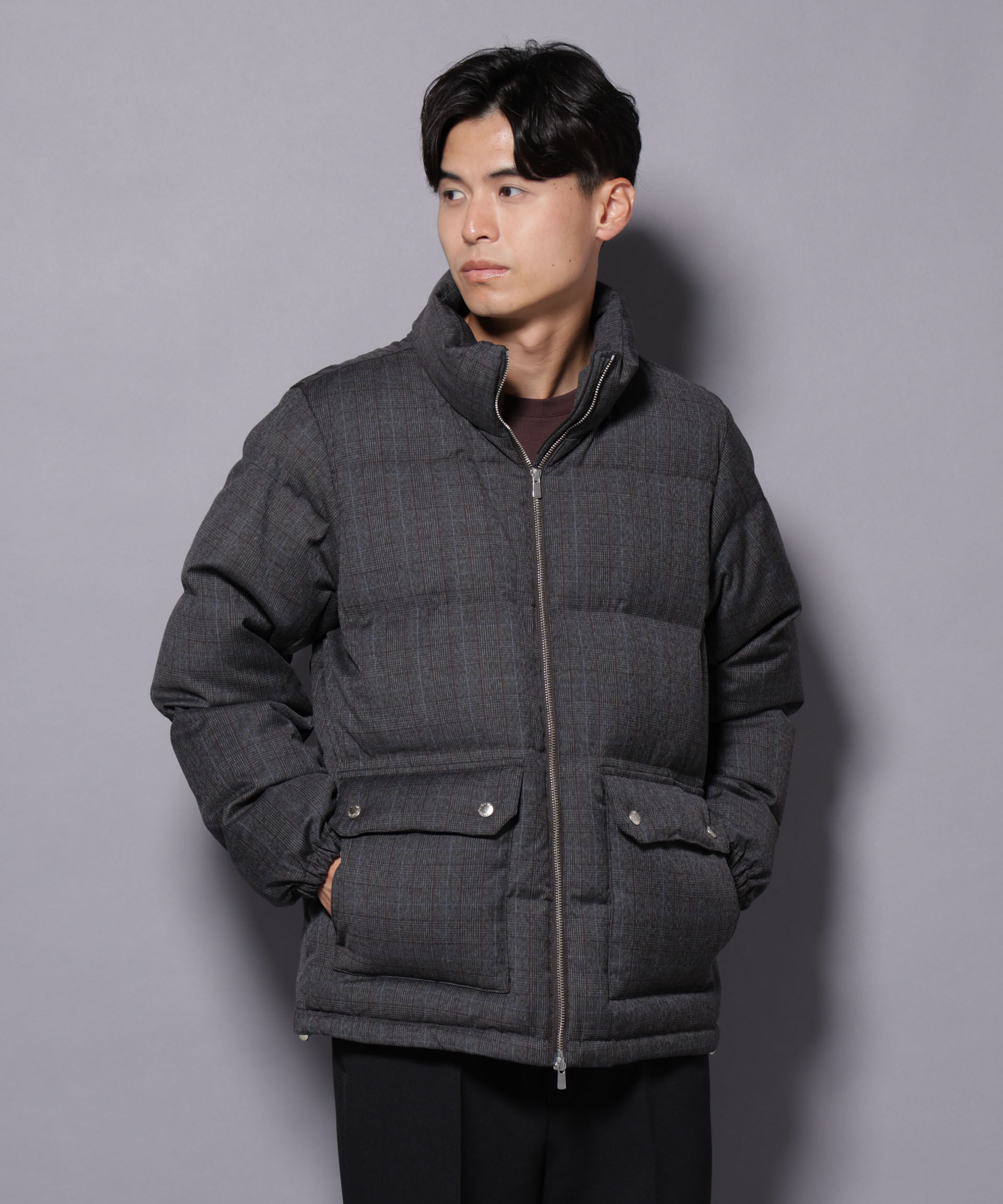nano･universe「DELEGANTE エアリーサキソニー／グレンチェックTAIONダウンジャケット」|ダウン|