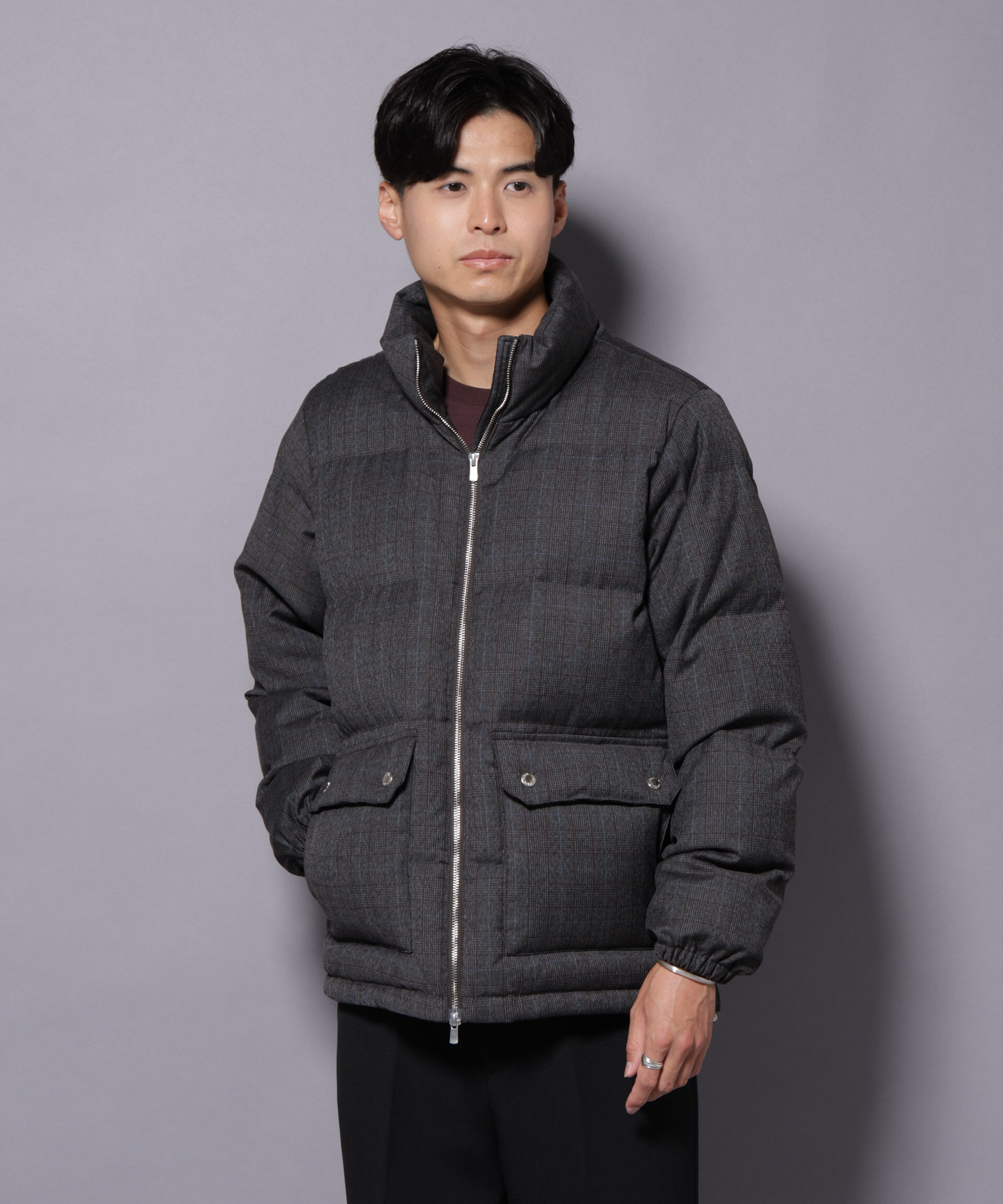 nano･universe「DELEGANTE エアリーサキソニー／グレンチェックTAIONダウンジャケット」|ダウン|