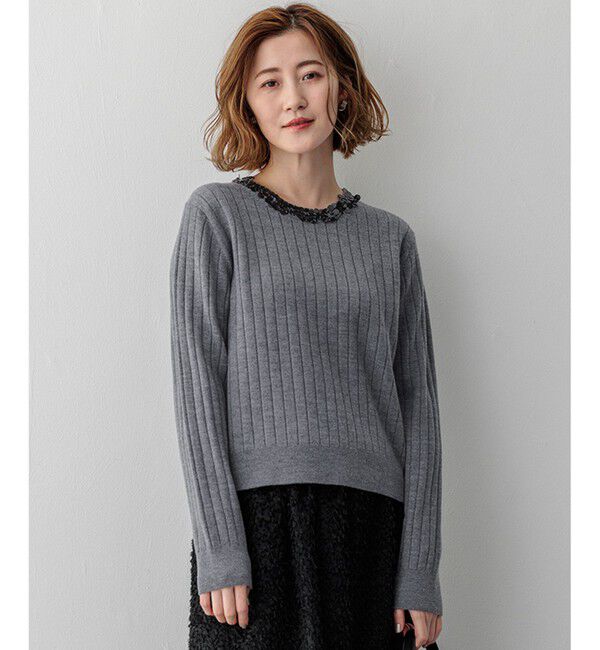 23区「スパンコール ワイドリブ ニット」|ニット・セーター|グレー系