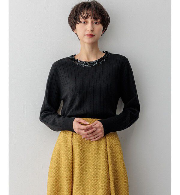 23区「スパンコール ワイドリブ ニット」|ニット・セーター|ブラック系