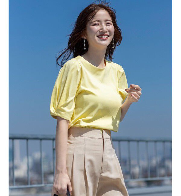 ANY SIS「【撥水・汗ジミ防止・UVケア・洗える】スーピマスムース 袖タック Tシャツ」|Tシャツ・カットソー|