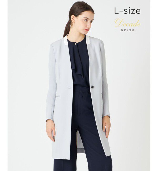 BEIGE,「【L-size】CINDY / ノーカラーロングジャケット」|ノーカラージャケット|Ice blue &times; White