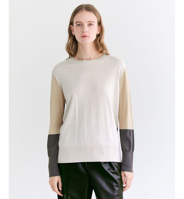 BEIGE,「CHLOR / ウールシルク配色クルーネックニット」|ニット・セーター|Ecru