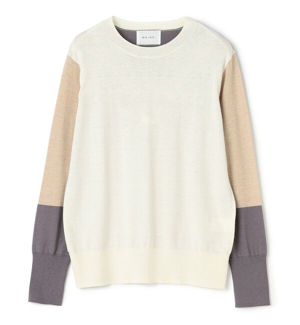 BEIGE,「CHLOR / ウールシルク配色クルーネックニット」|ニット・セーター|