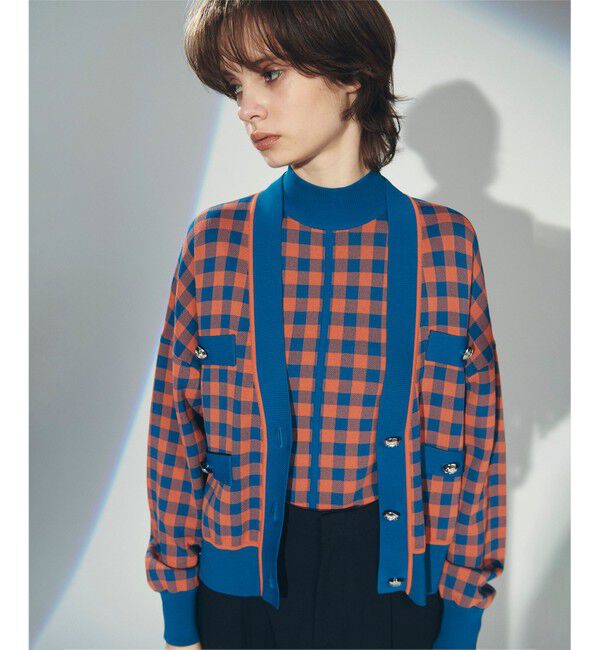 Diagram「チェックVネックニットカーディガン」|カーディガン|オレンジ