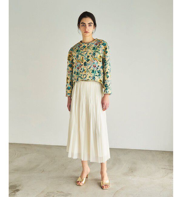 GRACE CONTINENTAL「フラワージャガードノーカラージャケット」|ノーカラージャケット|イエロー