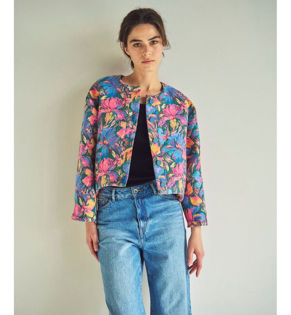 GRACE CONTINENTAL「フラワージャガードノーカラージャケット」|ノーカラージャケット|