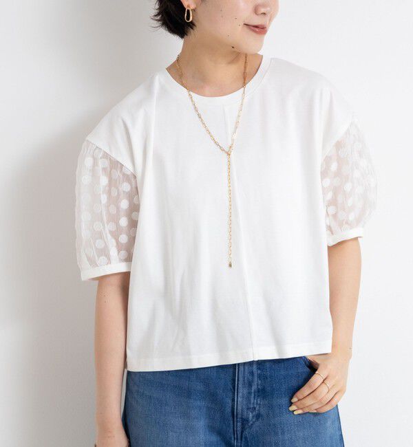 NOLLEY'S「ドットシアーパフスリーブカットソー」|Tシャツ・カットソー|ホワイト