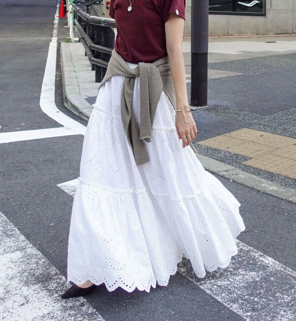 MAQWEL「【MAQWEL/マクウェル】《セットアップ対応》ウォッシャブルエンブロイダリーレーススカート」|スカート|オフホワイト