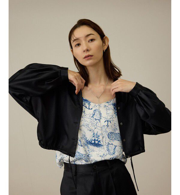 ROPE「【洗える】シャイニーサテンブラウス/セットアップ対応」|シャツ・ブラウス|ブラック(01)