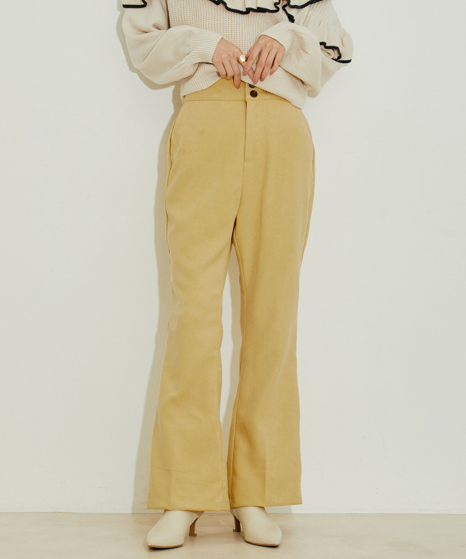vis-a-vis「【WEB限定】起毛カラーフレアパンツ」|スラックス|イエロー(80)
