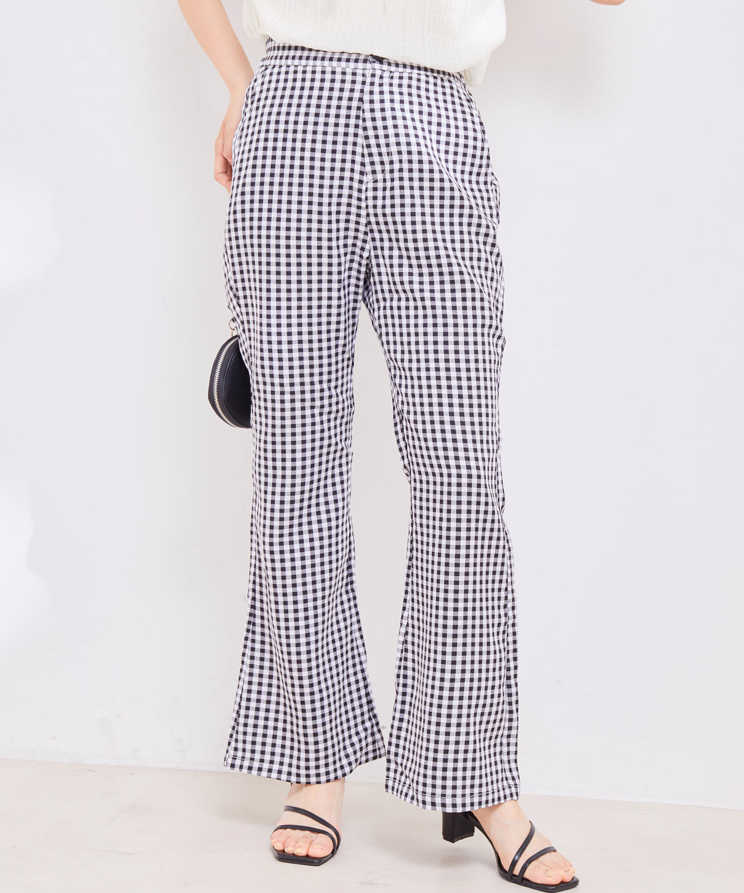 vis-a-vis「【WEB限定】ギンガムチェックフレアパンツ」|スラックス|ブラック系(02)
