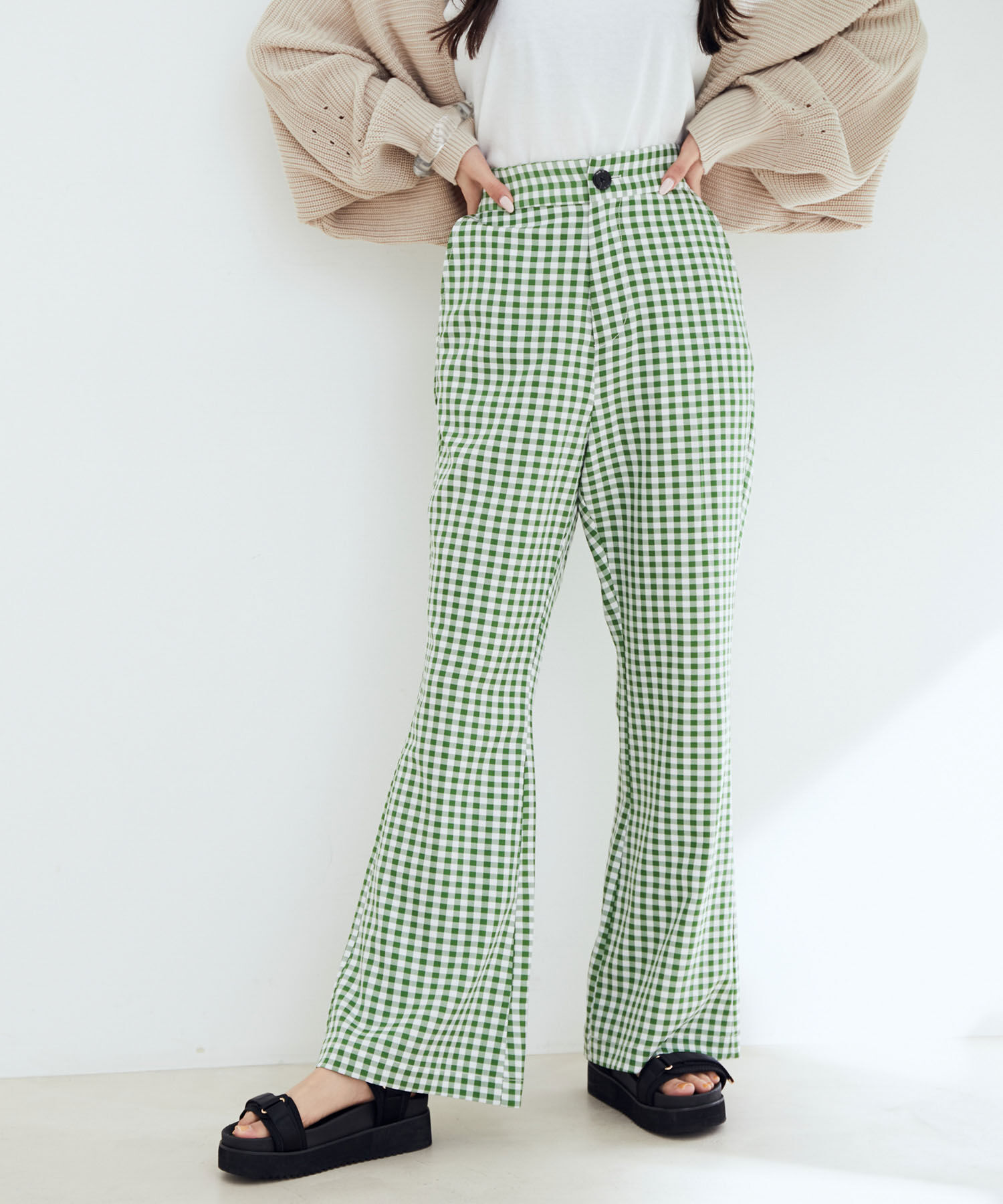 vis-a-vis「【WEB限定】ギンガムチェックフレアパンツ」|スラックス|