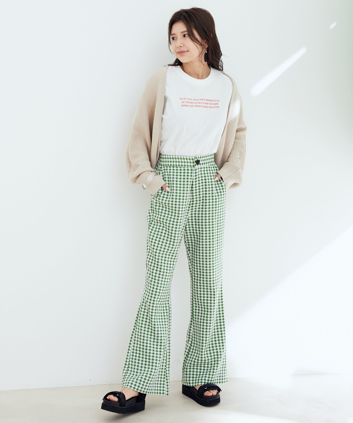 vis-a-vis「【WEB限定】ギンガムチェックフレアパンツ」|スラックス|