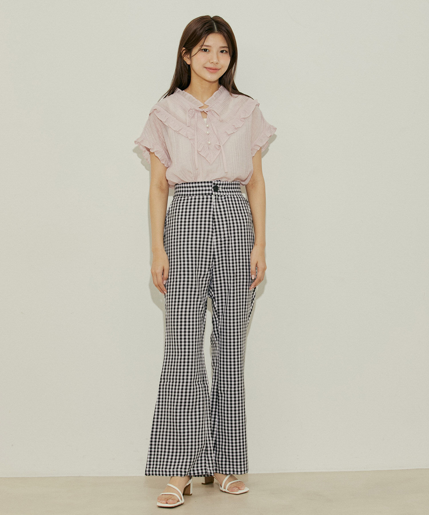 vis-a-vis「【WEB限定】ギンガムチェックフレアパンツ」|スラックス|