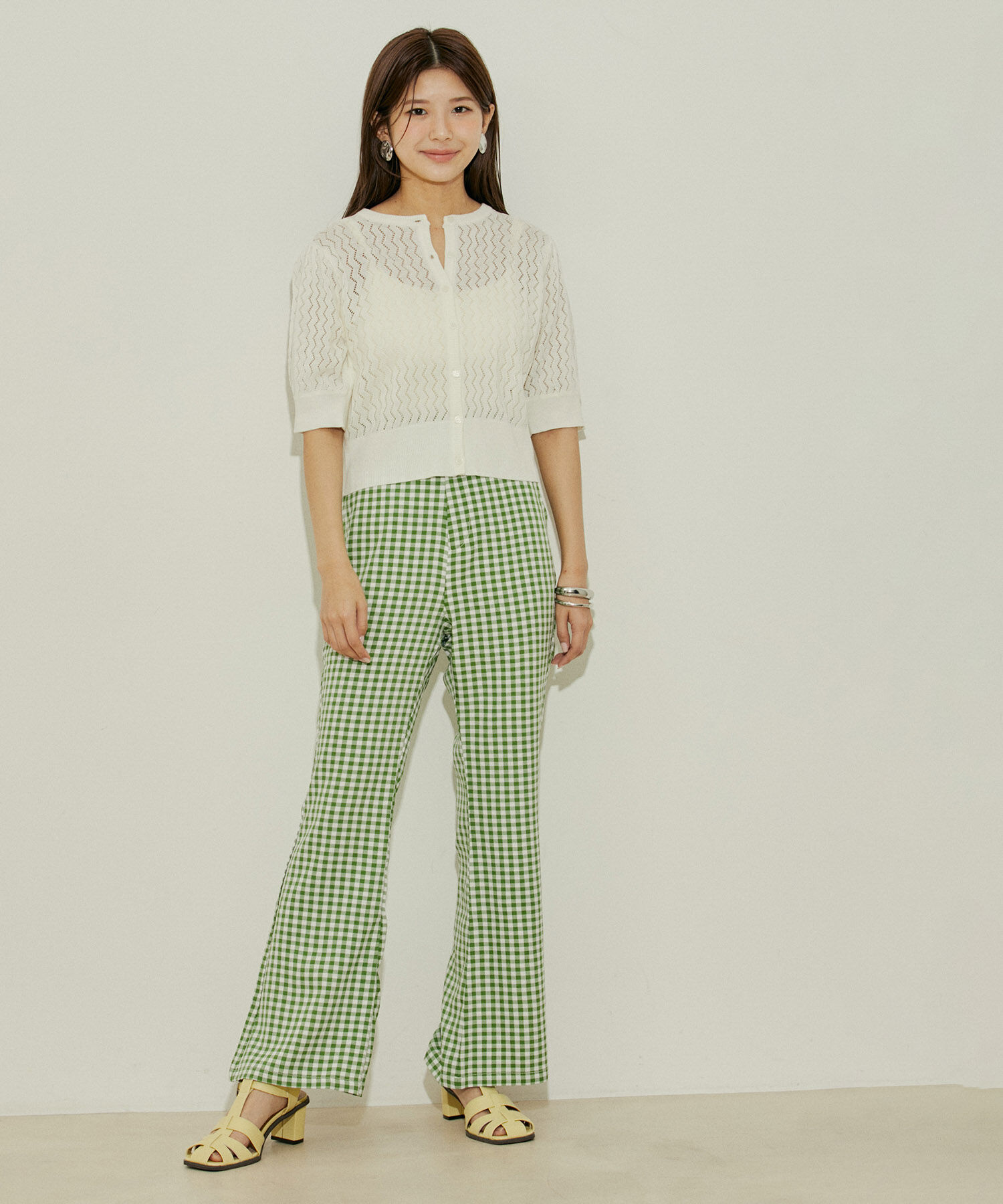 vis-a-vis「【WEB限定】ギンガムチェックフレアパンツ」|スラックス|