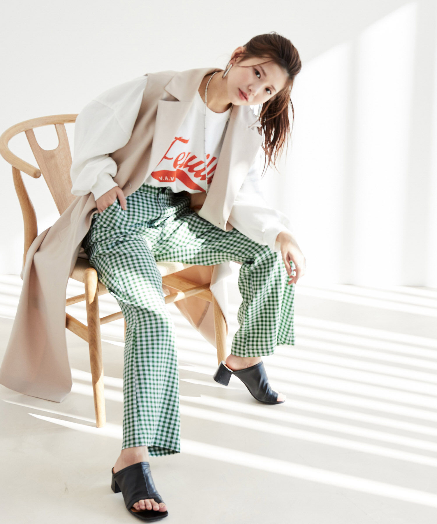 vis-a-vis「【WEB限定】ギンガムチェックフレアパンツ」|スラックス|