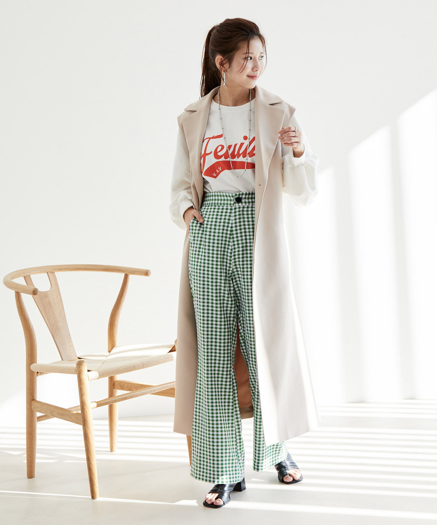vis-a-vis「【WEB限定】ギンガムチェックフレアパンツ」|スラックス|