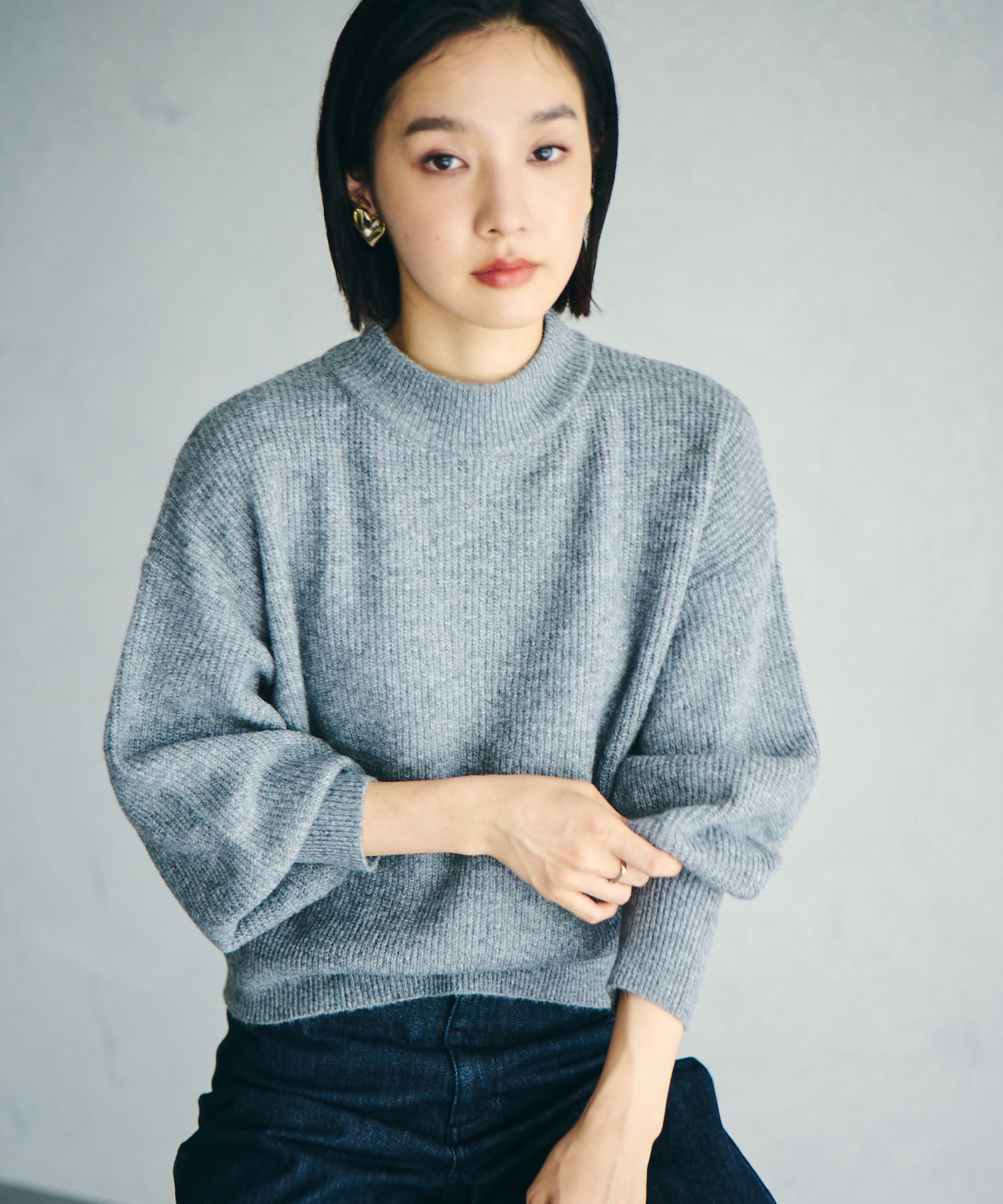 VIS「【洗える】ミドルゲージメランジ畦ハイネックニット」|ニット・セーター|