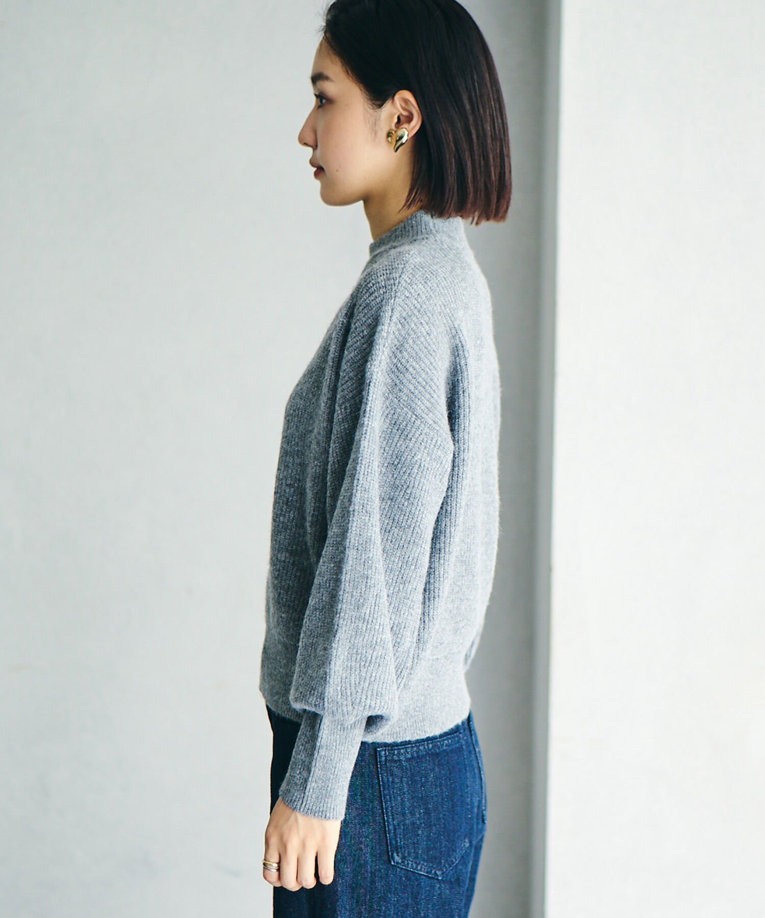 VIS「【洗える】ミドルゲージメランジ畦ハイネックニット」|ニット・セーター|