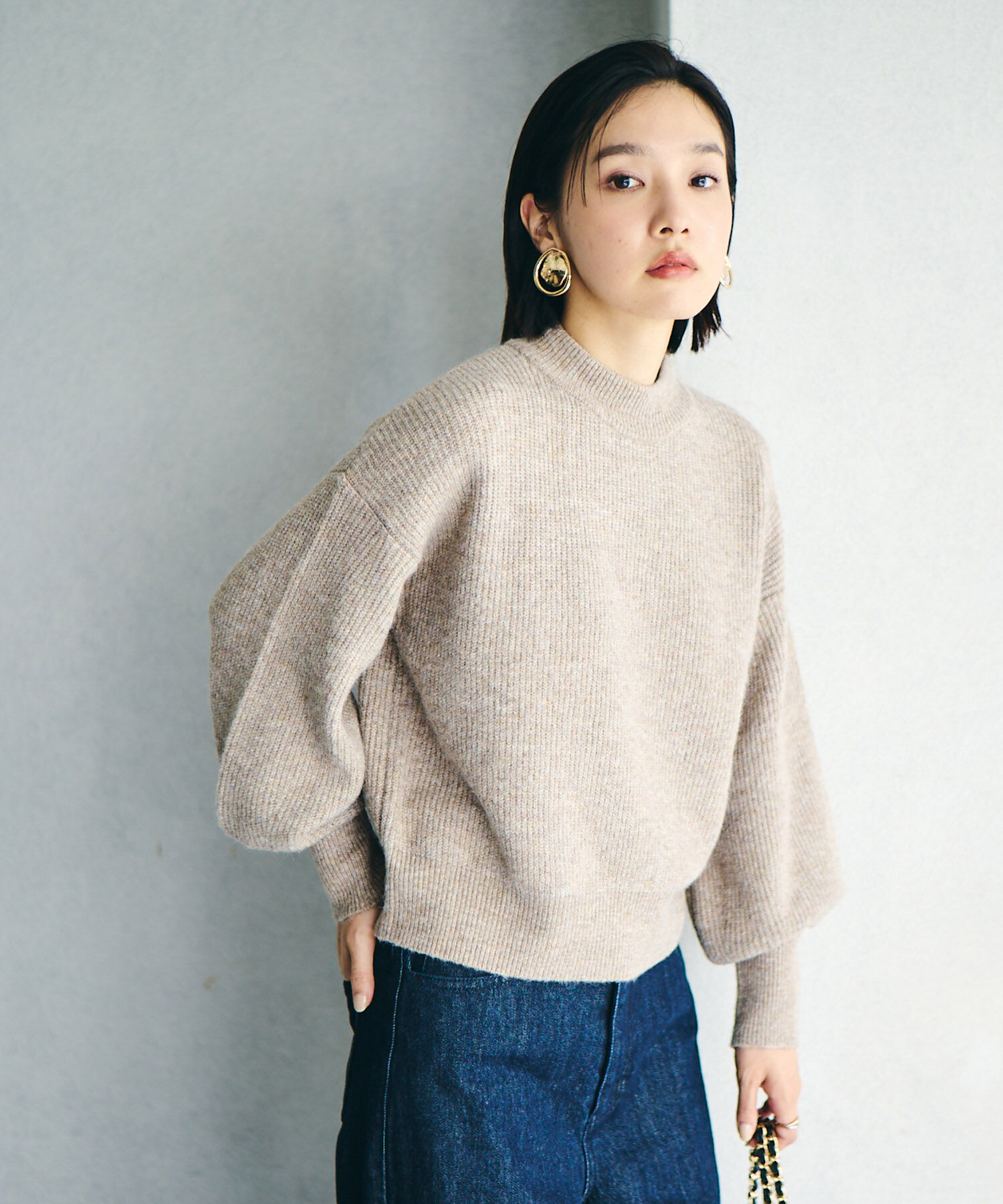 VIS「【洗える】ミドルゲージメランジ畦ハイネックニット」|ニット・セーター|