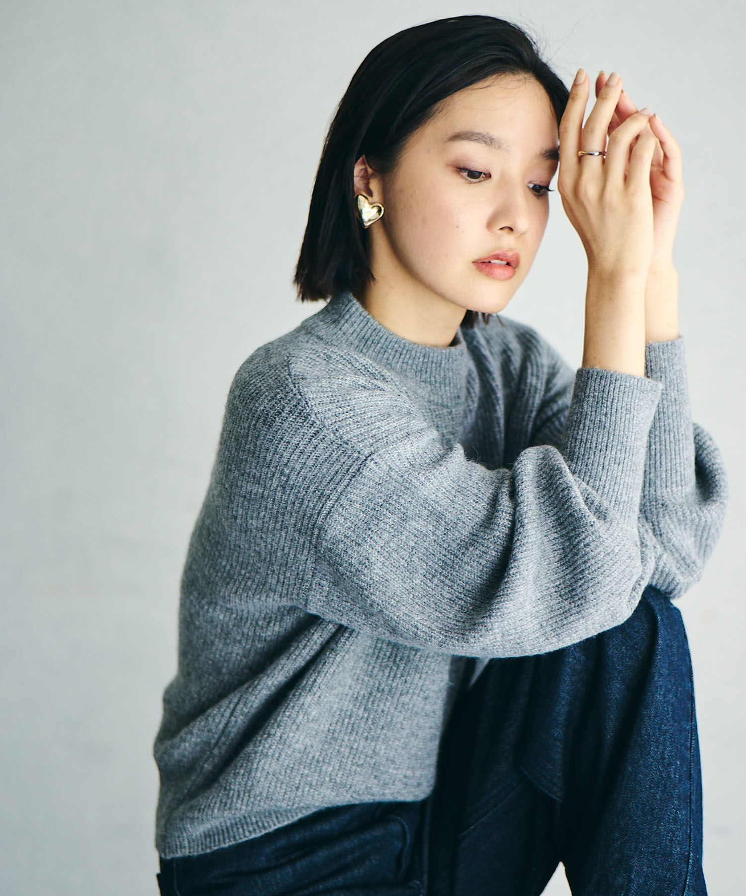 VIS「【洗える】ミドルゲージメランジ畦ハイネックニット」|ニット・セーター|