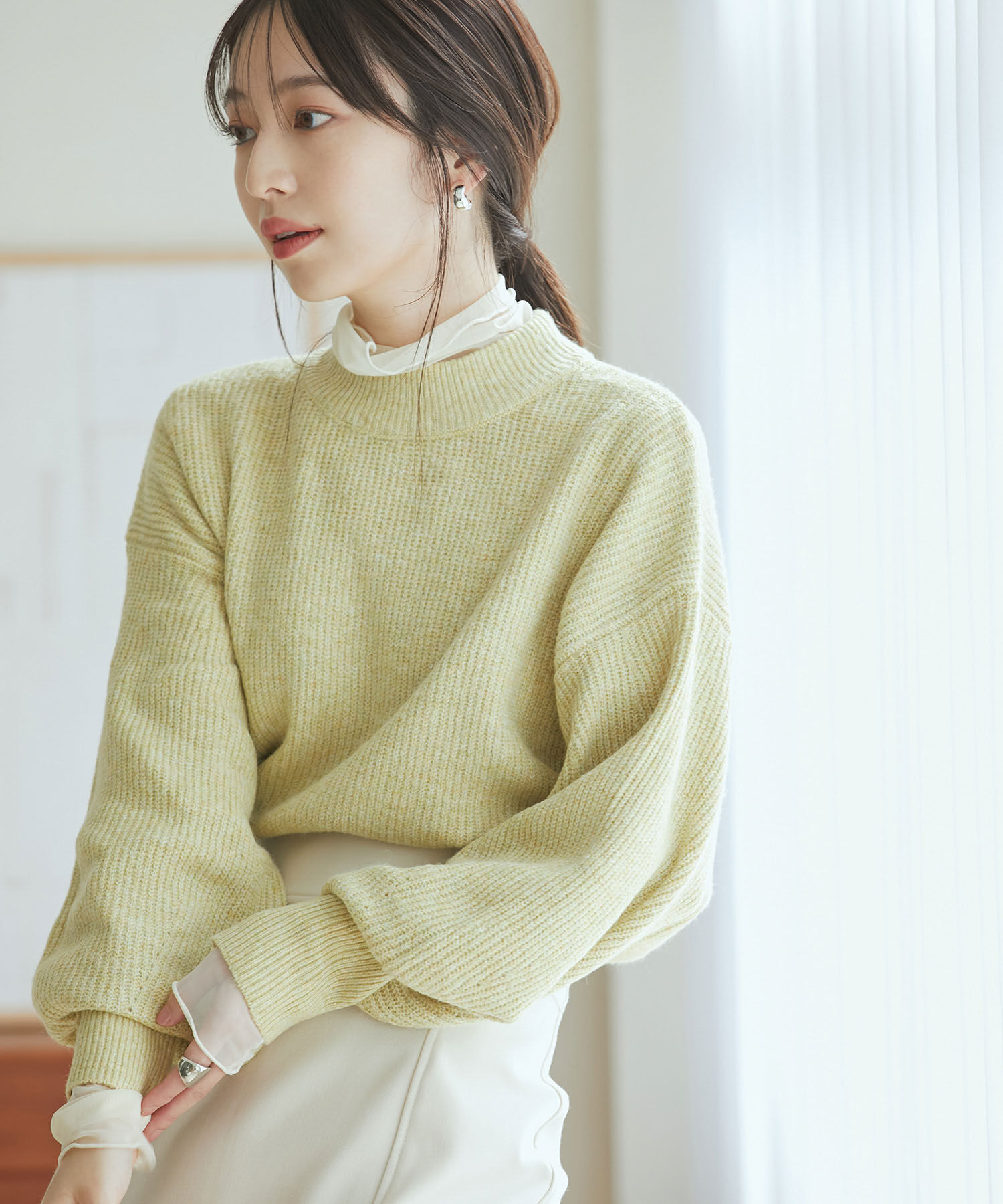 VIS「【洗える】ミドルゲージメランジ畦ハイネックニット」|ニット・セーター|