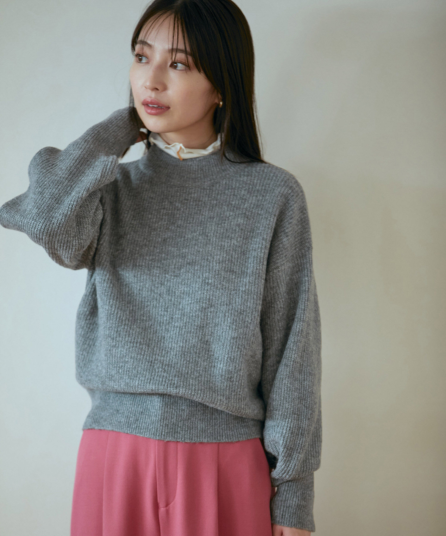 VIS「【洗える】ミドルゲージメランジ畦ハイネックニット」|ニット・セーター|