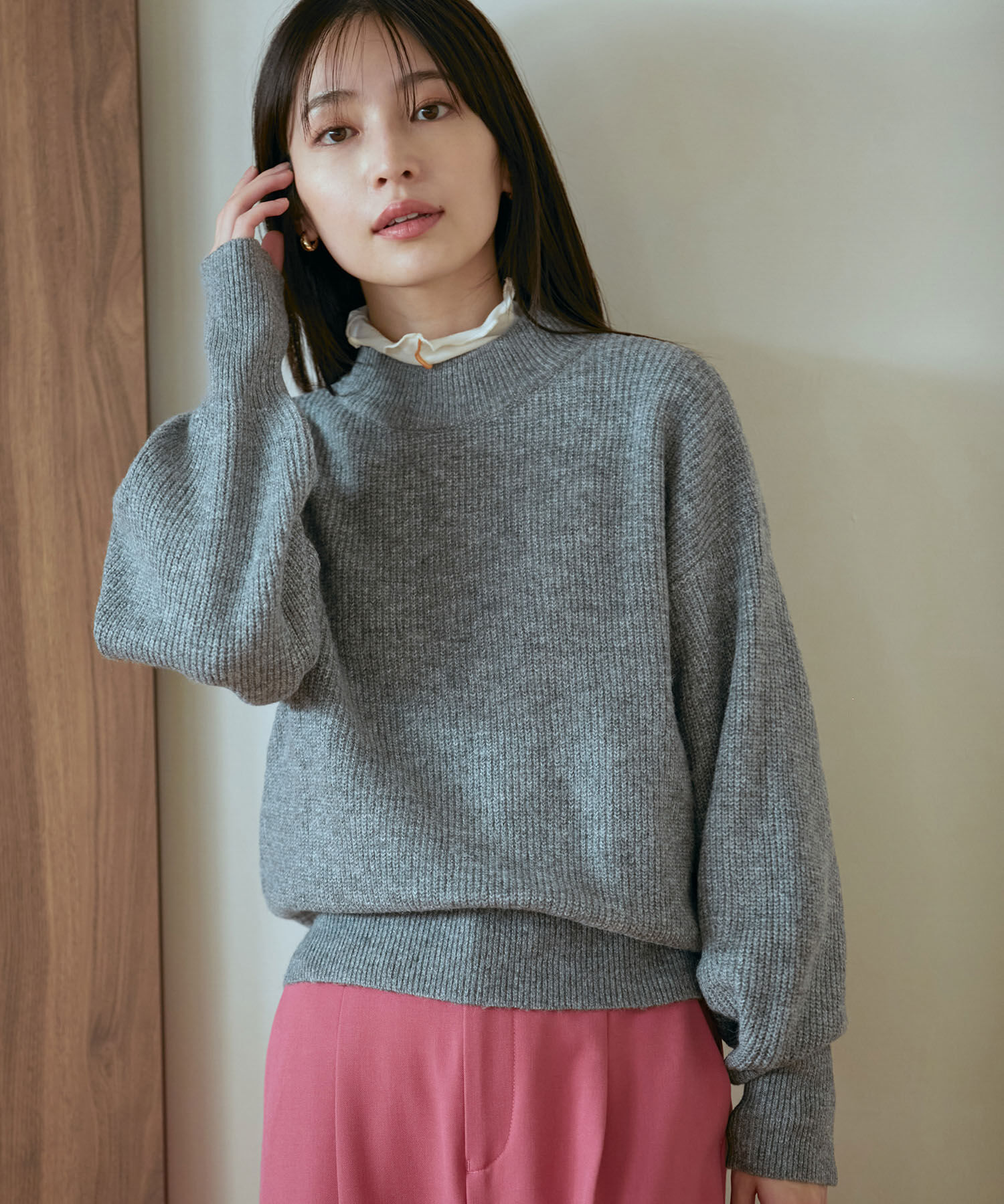 VIS「【洗える】ミドルゲージメランジ畦ハイネックニット」|ニット・セーター|