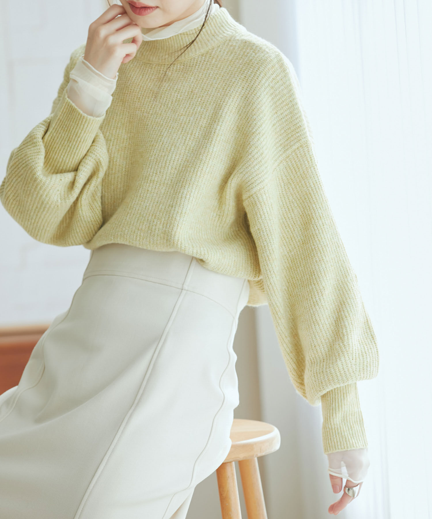 VIS「【洗える】ミドルゲージメランジ畦ハイネックニット」|ニット・セーター|